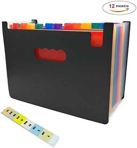 Expanding File Folder 12 Pockets Multi-Color Accordion Files Box A4 Document Organizer with Expandable Wallet Stand – Works on Legal Size and Letter Size by Huztl