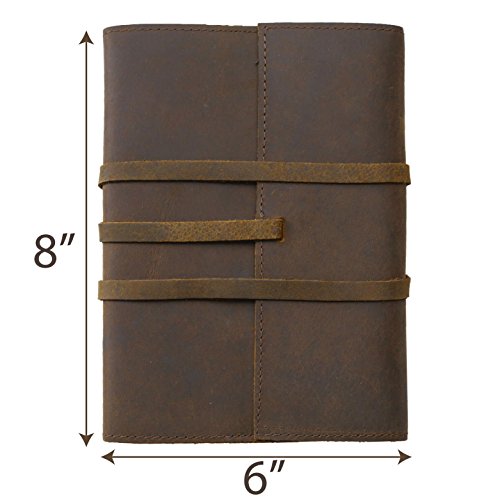 REFILLABLE LEATHER JOURNAL| Large 8 by 6 Pen holder and Pouches | A5 Writing Notebook Lay Flat | Handmade Genuine Brown Leather Bound Diary Scrapbook for Men &amp; Women | Travelers Notebook