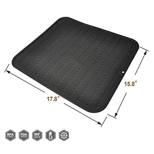 Silicone Dish Drying Mat-Large Silicone Trivet with High Ridges for Better Aeration, Dishwasher Safe, Heat Resistant, Bpa Free (Silicone, Black)