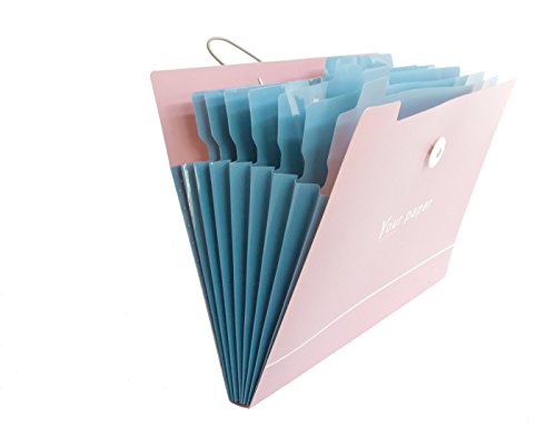 BEGOO 8 Pockets Tabs Expanding File Folder Colorful Document Holder High Capacity Binder Wallet A4 Letter Size for Cards Bills Storage Elastic String Button Closure for School Office Suppliesï¼ˆPinkï¼‰