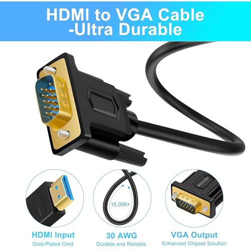 SHULIANCABLE HDMI to VGA Cable, Gold Plated Adapter Cable (Male to Male) Compatible with Laptop, PC, Monitor, Projector, HDTV (1M)