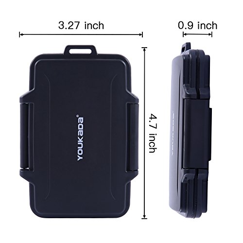 YOUKaDa Water-resistant Memory Card Case Holder Storage With Carabiner For 8 SD Cards & 8 Micro SD Cards (Black)