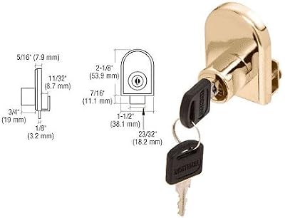 CRL Gold Plated Cabinet Lock for Hinged Glass Doors - Keyed Alike