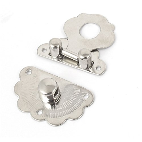 uxcell Antique Style Wooden Case Box Metal Clasp Hasp Latch Silver Tone 2 Set
