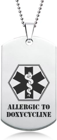 Personalised Jewellery Allergic To Doxycycline EMS Stainless Steel Dog Tag with Gift Box
