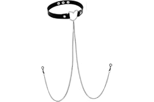 NIASPI Fake Nipplerings for Women Chains Dangle Non Piercing Nipplerings PU Leather Choker Necklace Adjustable Sexy Body Chains
