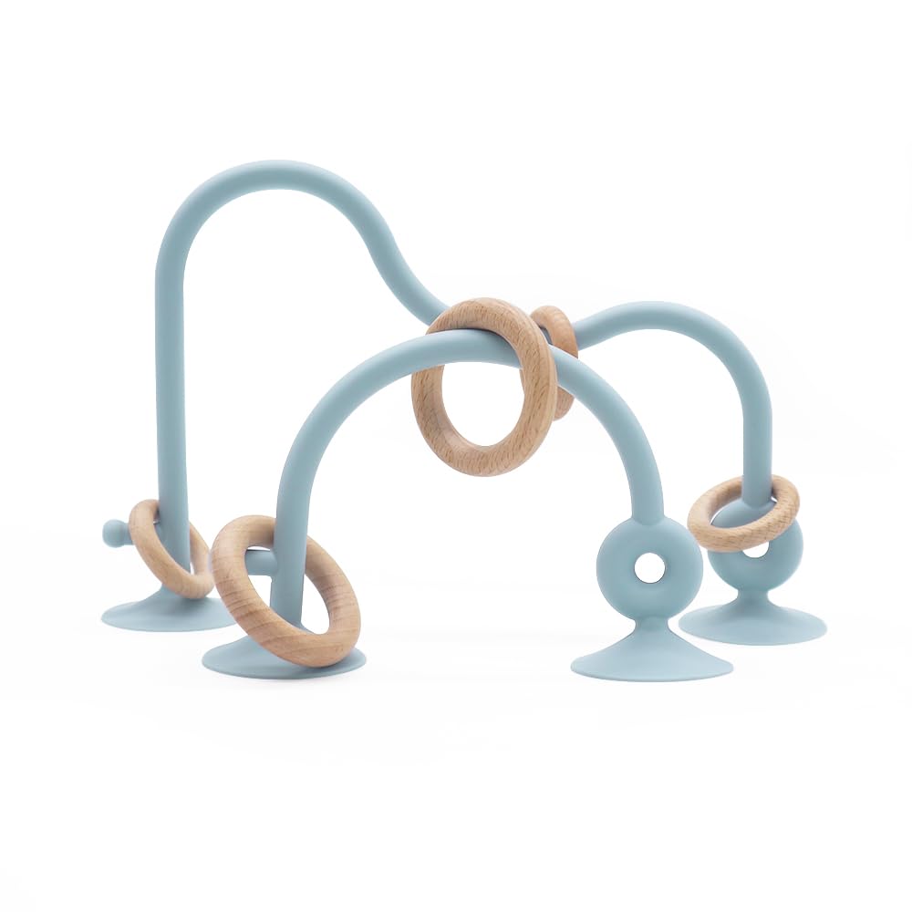 Photo 1 of Montessori Educational Toys For Infant Toddlers, High Chair Toys With Suction Cups For Toddlers 0-6 M+ Food Grade Silicone Teething toy For Toddler 6M+, Parent-Child Baby Toy Set 12 18 M+ (Dusty Blue)
