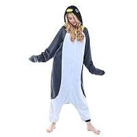 Newcosplay Halloween Fleece oneise adult pajamas (S, Gray Penguin)