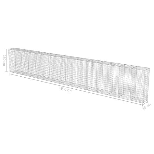 HLLNME Steinzaun Steinkorb Steingabione Gabion Säule, Gabionenwand mit Abdeckung Verzinkter Stahl 900×50×150 cm – Bild 7