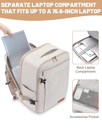 MOCOCITO Travel Backpack Cabin Airplane 40 x 30 x 20, Travel Suitcases Cabin for Vueling Waterproof Backpack Hand Luggage, 30 L Backpack for Men, Women, Travel Backpack, Laptop Backpack (Beige Cream)