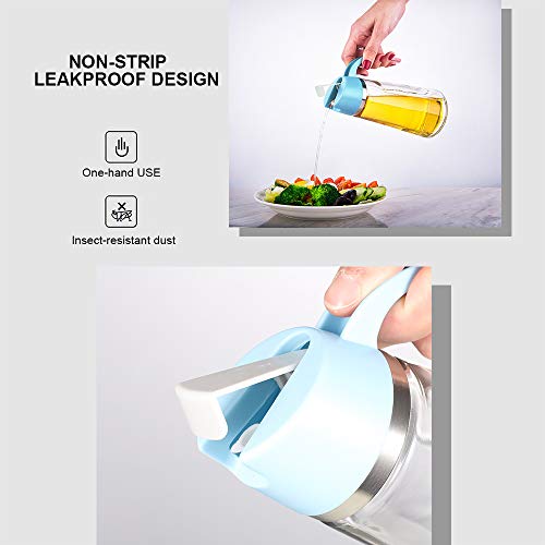 Auto Flip Olive Oil Dispenser Bottle,17 Oz Leakproof Condiment Container with Automatic Cap Glass Oil and Vinegar Dispenser with Non-Slip Handle for Kitchen Cooking (Blue) - Thumbnail 2