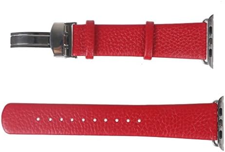 Kupx New Leechee Lines Genuine Leather Strap Wrist Band Replacement Watch Band With Metal Clasp New Adjustable Buckle For Apple Watch 42Mm Color Red