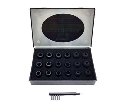 NICKSTON N-4 Assorted Ear Tips Set for In Ear Earphones with 6.4mm to 7.4mm Nozzle Attachment - Replacement Adapters Gels Buds with Box Organizer and Cleaning Tool