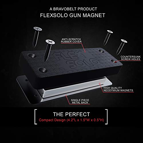 BravoBelt FlexSolo Magnetic Gun Mount - Heavy Duty 43 Lbs Rated | HQ Rubber Coated Magnet for Handgun, Rifle, Shotgun, Pistol - Concealed Holder for Car, Truck, Vehicle, Desks, Safes, Walls.