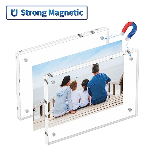 AITEE 4x6 Acrylic Picture Frames 3 Pack, 20% Thicker Block, Clear Picture Frames Freestanding Double Sided Magnetic Acrylic Lucite Frameless Transparent Square Frame Gift for Desktop Display