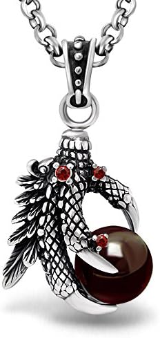 New Arrival Titanium Steel Dragon Claw Pendant Vintage Eagle Claw Gem Stone Necklace-Red