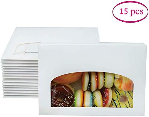 Sweet Boxes With Window,White Gable 9×6×2" Inch Cookie Boxes,Macaron Box Hygienic Home Party Baking Cake Box,With window Pack of 15,For Cake Shop and Takeaway,for DIY Macaron/Cookie/Chocolate Gift