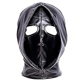 Leather Bondage Mask, Black Full Face Breathable Restraint Head Hood, Sex Toys, for Unisex Adults Couples, BDSM/LGBT Halloween Masquerade Mask