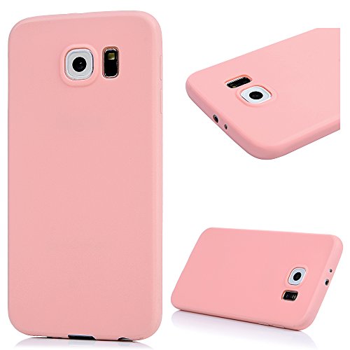Galaxy S6 Case,Samsung Galaxy S6 Case - Candy Color Series Slim Fit Shock-absorption Drop Protection Soft TPU Silicone Rubber Skin Gel Anti-slip Protective Cover by Badalink - Pink