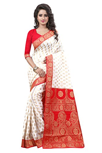 The Embellished Crepe Silk White And Red Color Saree For Women With Blouse Piece Branded Indian Saree By Ethnic Store