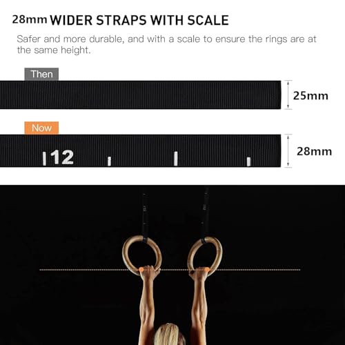 Arabest Gymnastic Rings, Wooden Professional Olympic Rings With 5M Adjustable Buckle Straps, Non-Slip Training Scale, Exercise Calisthenics Equipment For Gymnastics And Pull-U (28Mm)