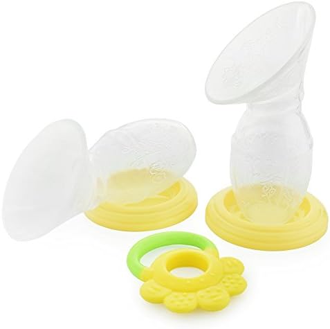 Silicone Breast Pump (2 Pumps) | Manual BreastPump for Breastfeeding with Lid | 100% Food Grade BPA-Free Manual Hands Free | Milk Saver Suction Bonus Teething Ring!