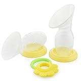 Silicone Breast Pump (2 Pumps) | Manual BreastPump for Breastfeeding with Lid | 100% Food Grade BPA-Free Manual Hands Free | Milk Saver Suction Bonus Teething Ring!