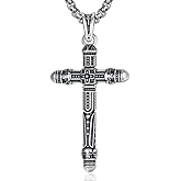 AulanRose Cross Necklace for Men 925 Sterling Silver Skull Pendant Crucifix Necklace Retro Gothic Jewelry Gifts for Men