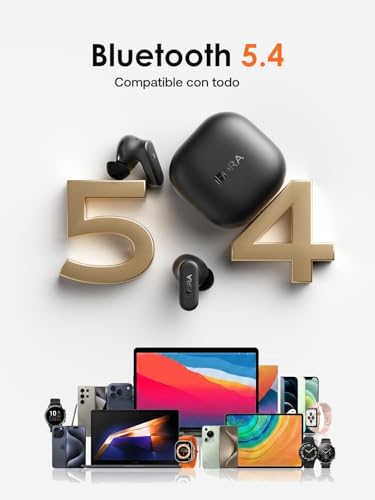 1 Hora Audífonos Bluetooth 5.4 Inalámbricos, Llamadas Claras, Drivers HiFi, Diseño Ergonómico Ultraligero 3.55g, 24H de Uso, Auriculares para iPhone, Samsung y Android, Negro