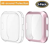 QIBOX Screen Protector Case Compatible Fitbit Versa (2-Pack), All-Around Protective Screen Cover Bumper Shell Soft TPU Plated Case Compatible Fitbit Versa Smartwatch [New Version]
