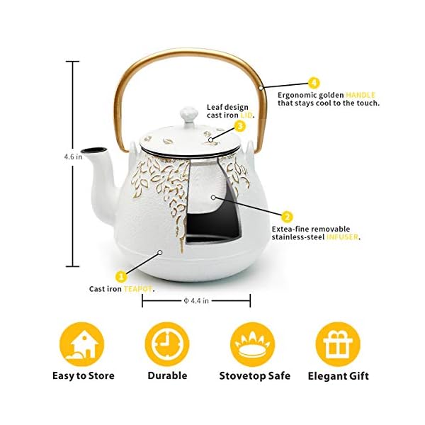 TOPTIER Japanese Cast Iron Tea Kettle with Infuser,Teapot Stovetop Safe