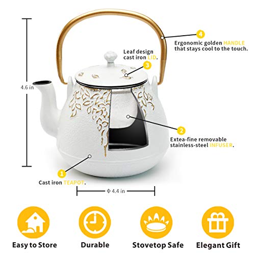 TOPTIER Japanese Cast Iron Tea Kettle with Infuser,Teapot Stovetop Safe