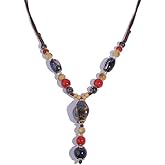 QLYOVWE Boho Hippie Ethnic Ceramic Beads Strand Y Necklace Colorful Ceramic Beads Necklace for Women Bohemian Tricolor Beaded Jewelry