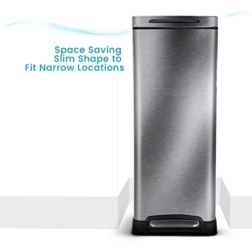Home Zone Living 12 Gallon Slim Kitchen Trash Can, Stainless Steel