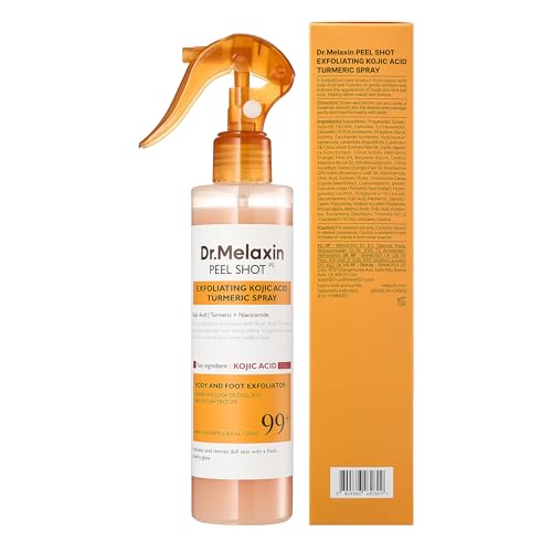 Dr.Melaxin Peel Shot Kojic Acid Turmeric Body Exfoliator Spray 6.76 fl.oz - AHA PHA Niacinamide Body Scrub for KP Bumps, Dark Spots, Uneven Skin Tone, Dead Skin, Korean Skin Care