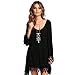 OVERMAL Women's Long Sleeve A-line Lace Stitching Trim Mini Dress (ASIA M = US 6)