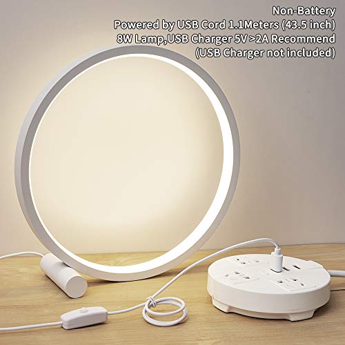 Cool Circle Design Led Table Reading Lamp Desk Light, Modern Metal Bedroom Bedsie Lamp Eye Caring Study Lamp Kid Room Nightstand Headboard Living Room Daylight White
