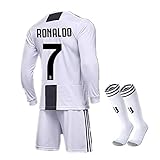 Season 18/19 Juventus #7 Ronaldo Home Kids/Youth Long Sleeve Soccer Jerseys/Shorts/Socks White