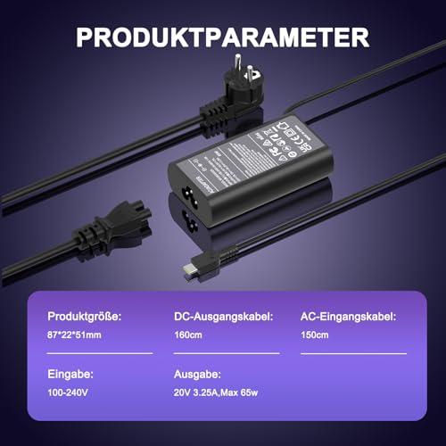 65 W USB C Power Supply Charging Cable Compatible with Lenovo ThinkPad X1 Z13 X13 L14 E14 P14s E15 P15s E15 P16s IdeaPad Slim 5 5i 3 3i Yoga 6 7i Pro 7 Ideapad Flex 3 5 ThinkBook 13s 14G3 14G4 Laptop Charger