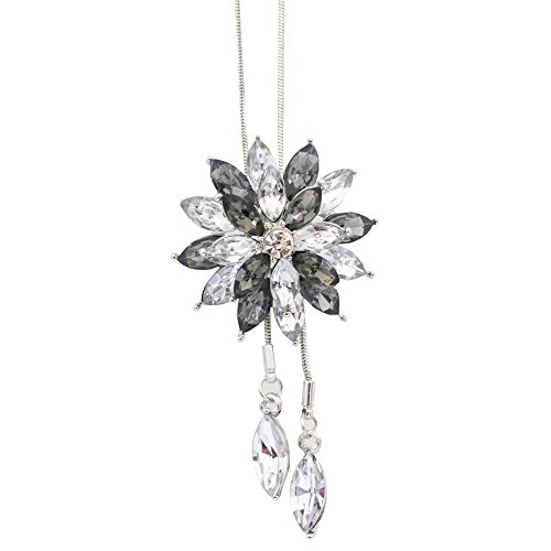 D-XinXin Rhinestone Tassel Pendant Long Necklace Women Trendy Sweater Chain Necklace Elegant Snowflake Shining Clothing Sweater Necklace