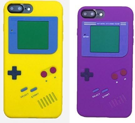 Newstore Retro 3D Game Boy Gameboy Style Soft Silicone Cover Case For Apple iPhone 7/8 Plus 5.5 inch Bundle Pack (x2)Yellow,Purple