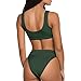 Dixperfect Two Pieces Bikini Sets Swimsuit Low Scoop Top High Waisted Cheeky Bottom (L, Army Green)