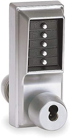 Kaba Mechanical Push Button Lockset, 5 Button, Vandal Resistant, Entry with Key Override, Satin Chrome - 1021-B-26D-41
