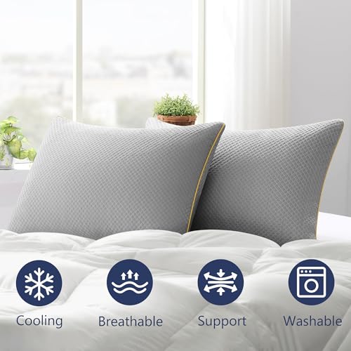Moonrite King Cooling Pillows 2 Pack,Shredded Memory Foam Pillow 50x90cm | Adjustable Bed Pillows for Side/Back/Stomach Sleepers, Removable Washable Breathable Cover,Grey