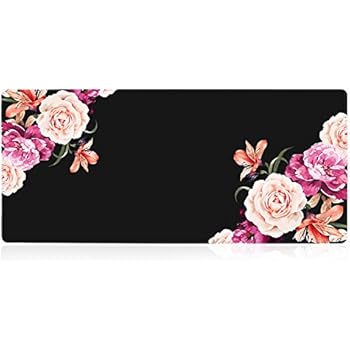 iLeadon Extended Gaming Mouse Pad - Non-Slip Water-Resistant Rubber Base Computer Keyboard Mouse Mat, 35.1 x 15.75-inch 2.5mm Thick XX-Large, Ideal Partner for Work & Game, Peony Flower
