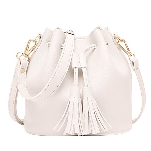 Womens Crossbody Bag Grils Fashion PU Leather Tassel Small Travel Purse Shoulder Tote Handbag White - Thumbnail 4