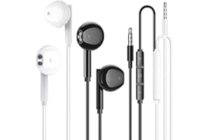 2 Pack 3.5mm Wired Headphone Plug, in-Ear Earphones, Earbuds Noise Isolating with Built-in Microphone & Volume Control Compat