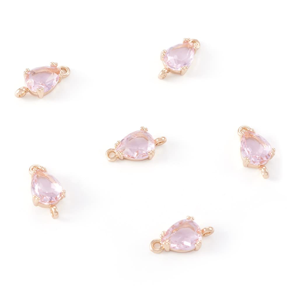 Craftdady 50pcs PearlPink Waterdrop Crystal Glass Charm Pendants Connectors Faceted Transparent Teardrop Rhinestone Dangle Beads Links for Necklace Earrings Jewelry Making