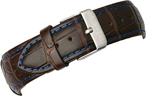 Morveau Brown Genuine Leather Crocodile Print Watch Band 20mm for Men and Women