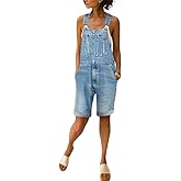 utcoco Women's Casual Distressed Adjustable Strap Cuffed Hem Denim Bib Overalls Shorts Romper